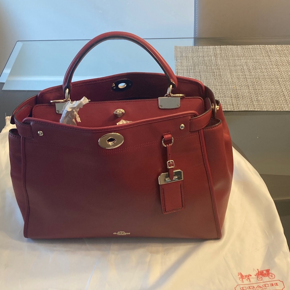 Coach Red Gramercy Leather Satchel - Picture 9 of 9